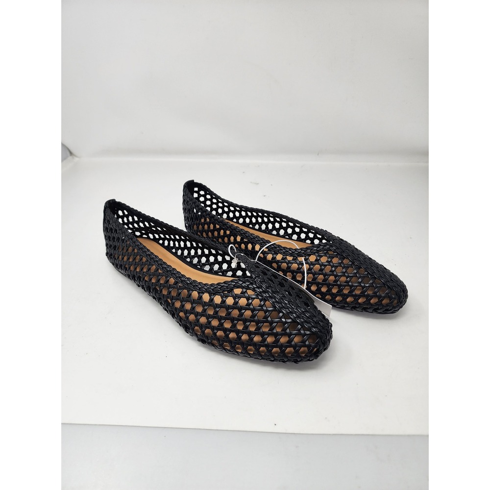 Universal Thread Womens Woven Pointed Toe Flats Black Faux Leather Size 11